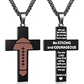 Football Cross Necklace for Men, Bible Verse Pendant Gifts for Birthday Christmas, Baptism Christian Religious Football Accessories Stuff Gifts