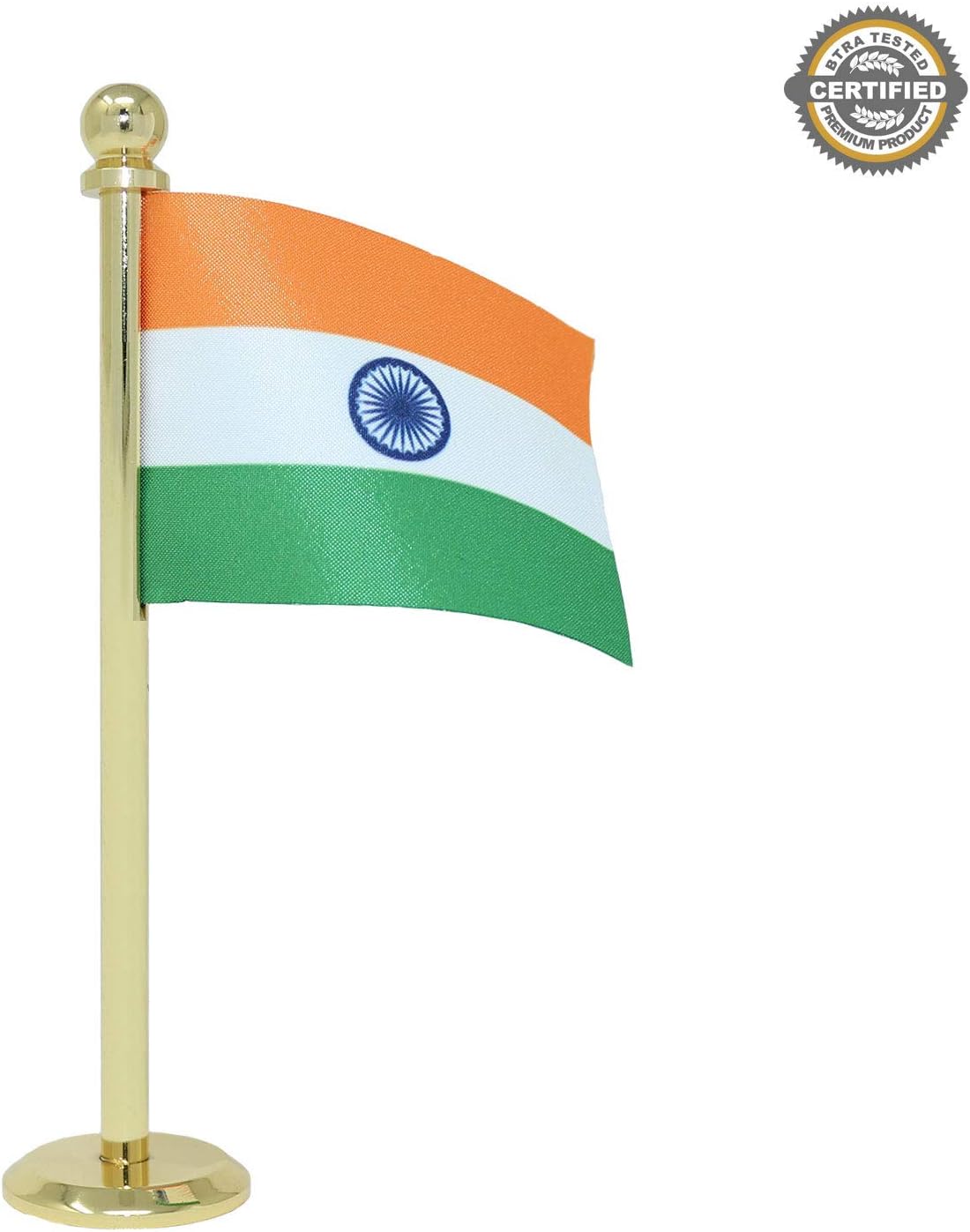 The Flag Shop Indian Car Dashboard Flag with A Cute Gold-Plated Shiny Brass Base