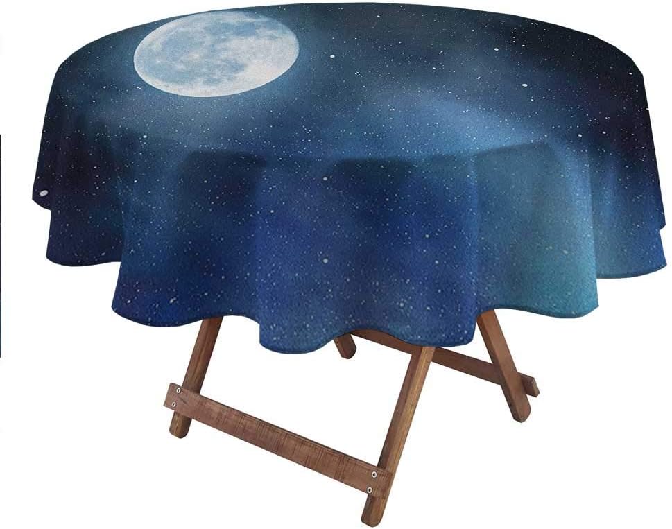 shirlyhome Table Cloth Round Moon Table Napkins Cloth Night Sky with