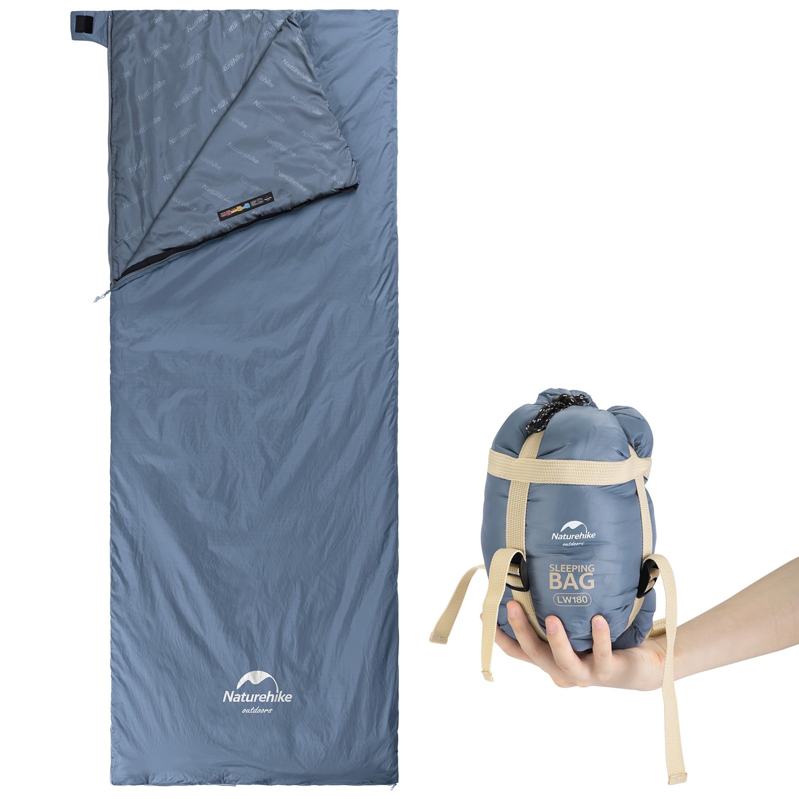 Naturehike Ultralight Summer Sleeping Bag, Soft Comfort Travel Sleeping Bag, Waterproof Sleeping Bag for Camping, Hiking - Blue, 205×85cm