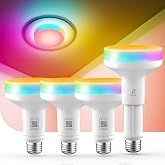 Linkind Matter BR30 Smart Light Bulbs, Alexa/Apple/Google Home, 4 Pack | Stretchable Design &amp; 4-Zone Color Changing Light Bulb, Music Sync &amp; Preset Scenes, 850LM E26 Recessed Smart Flood Light Bulb