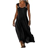 Summer Dresses for Women 2026 Linen Sleeveless Long Beach Sundress Square Neck Tank Maxi Dress Casual Flowy Sundress