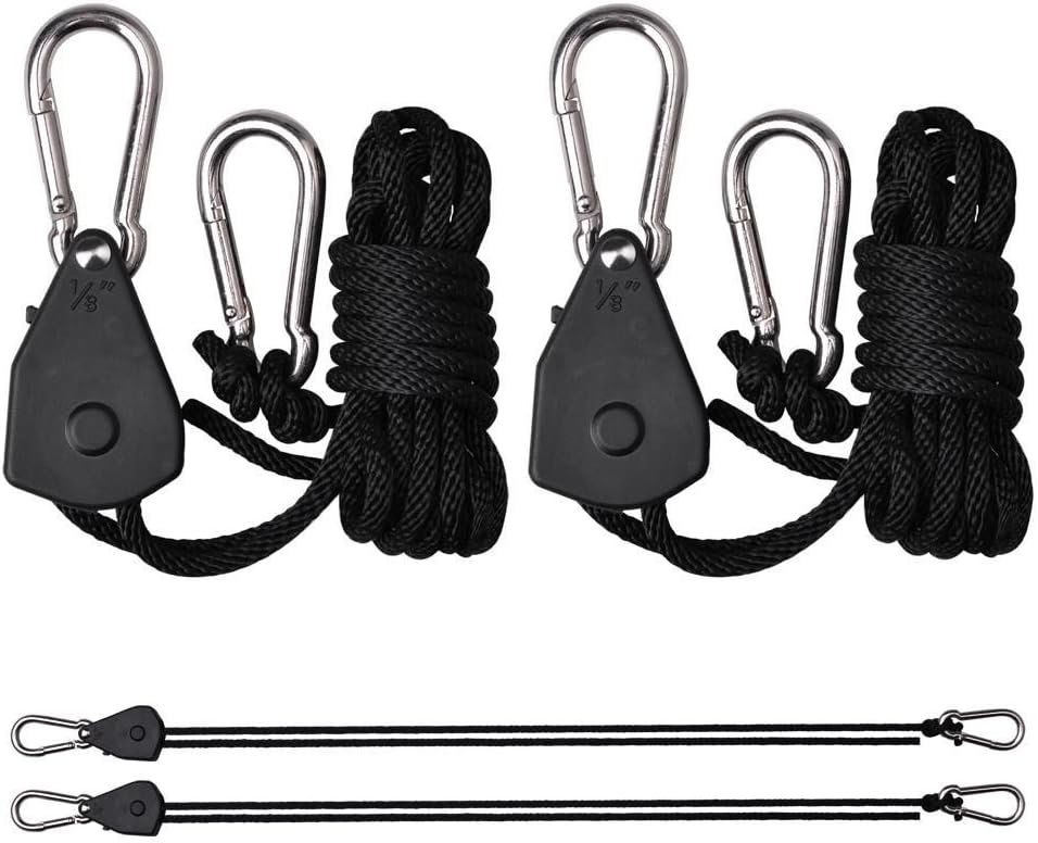 Thunder 1 Pair Rope Clip Hanger- Heavy Duty Adjustable Retractable Ratchet Yoyo Grow Light Pulley System for Fluorescent Light Reflectors and Shop Lights 150 lb Capacity
