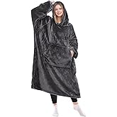 KPBLIS Wearable Blanket Hoodie Gifts for Women Men, Cozy Hoodie Blankets Sweatshirt Christmas Birthday Gifts for Women Mom Wife, Warm Fleece Hooded Blanket with Sleeves for Adults, Dark Gray