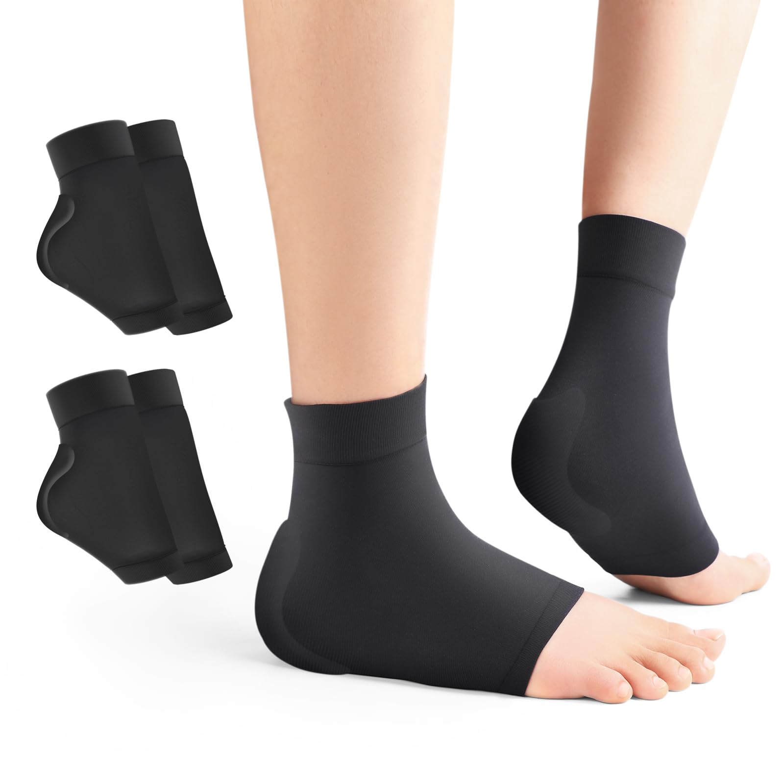 Photo 1 of Promifun Achilles Tendon Heel Protector - Compression Padded Sleeve Socks Premium Gel Heel Socks for Haglunds Bump, Bursitis, Tendonitis & Tenderness - XL - 2 Pairs