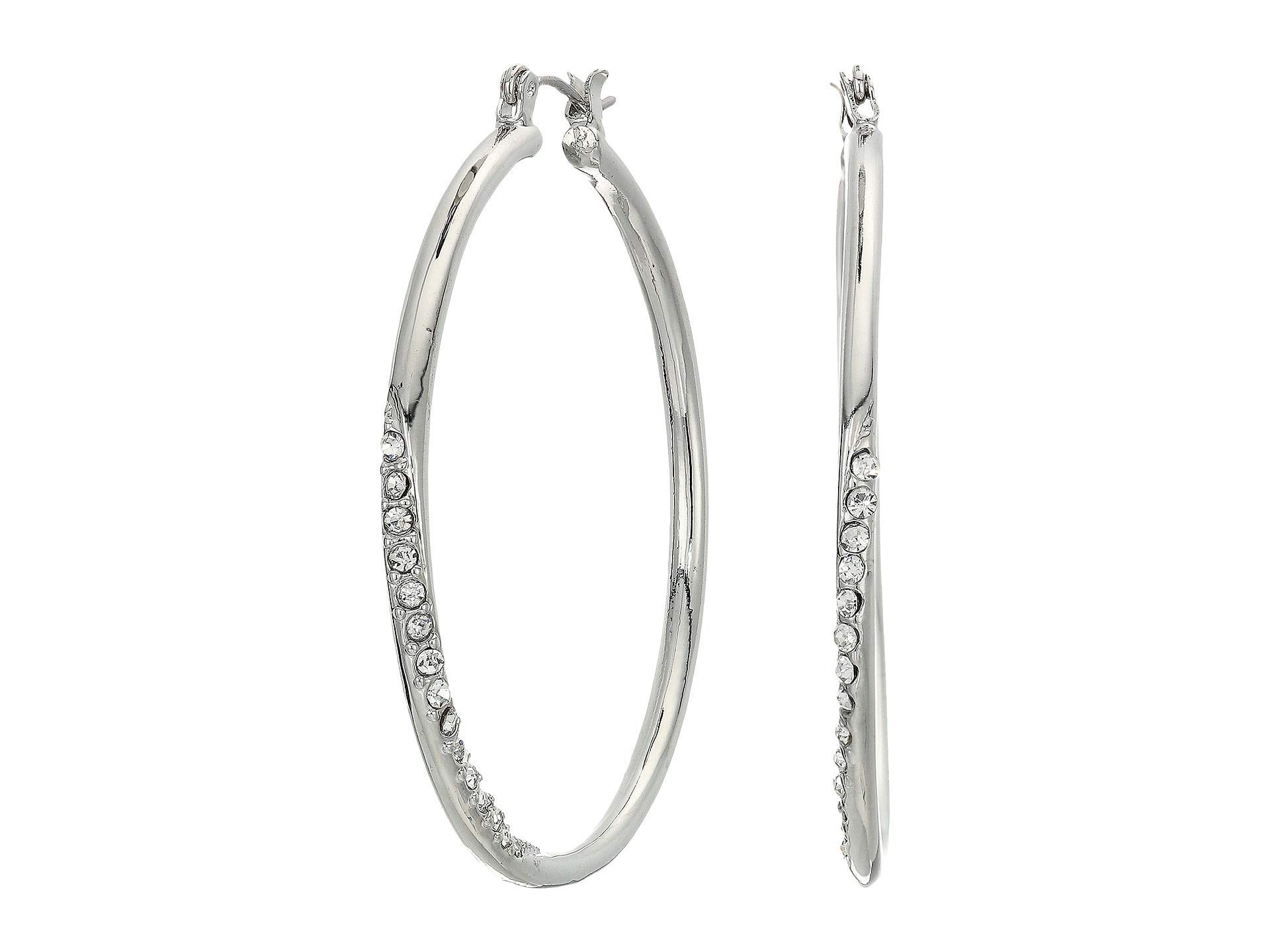 GUESS Pendientes de aro delanteros con piedra de cristal y cristal plateado