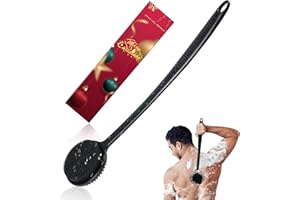 VWMYQ Silicone Back Scrubber for Shower, 17in Lengthen Long Handle Body Brush, Double Sided Shower Brush for Shower Exfoliating and Massage Can Produce Rich Foam, Long Handle Back Scrubber for Men