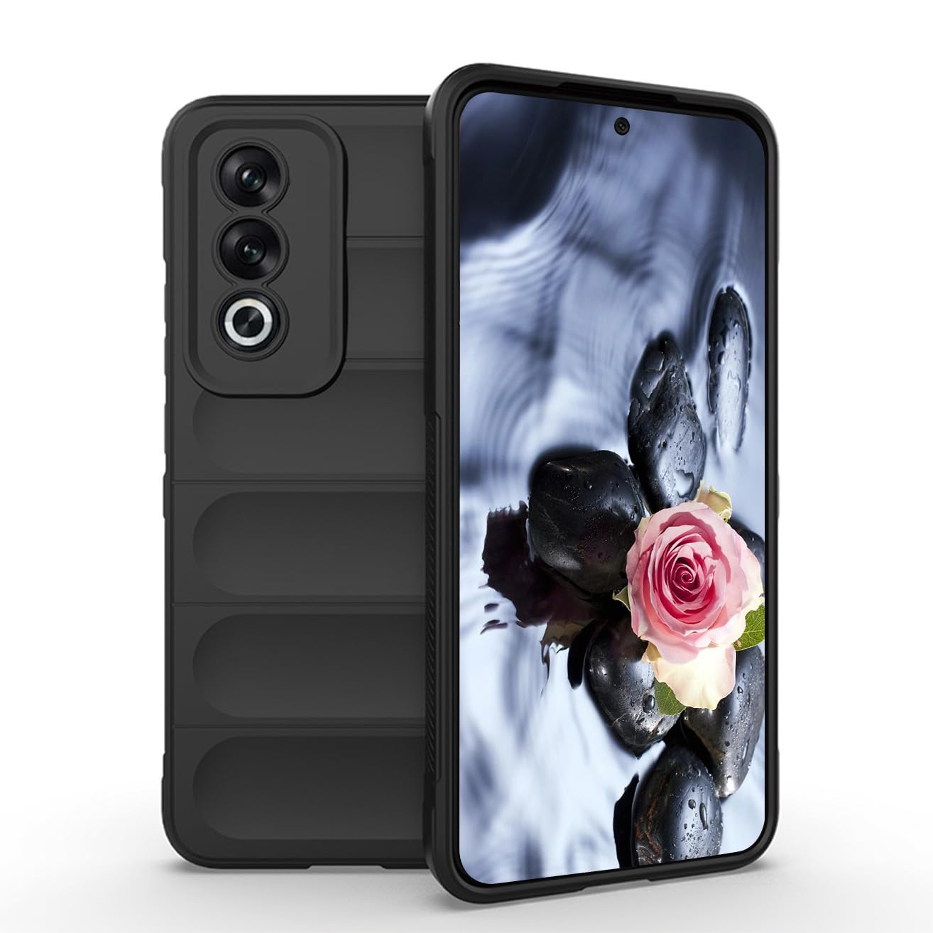 YUEQIAN Case for OPPO A80 5G, Heavy Duty Double Airbag Liquid Silicone TPU Bumper Shockproof Case, Ultra Thin Soft Flocked Lining Anti-Scratch Cover, Black