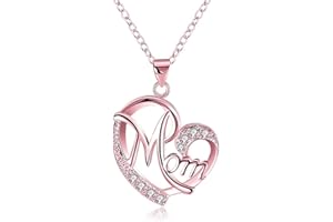 Love Heart Pendant Necklace - Rose Gold and Silver Jewelry for Mom, Birthday