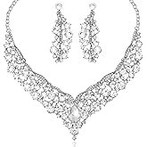 chaoyite Elegant Austrian Crystal V-Shaped Statement Necklace Earrings Set Bridal Wedding Prom Costume Jewelry For Bride Bridesmaid