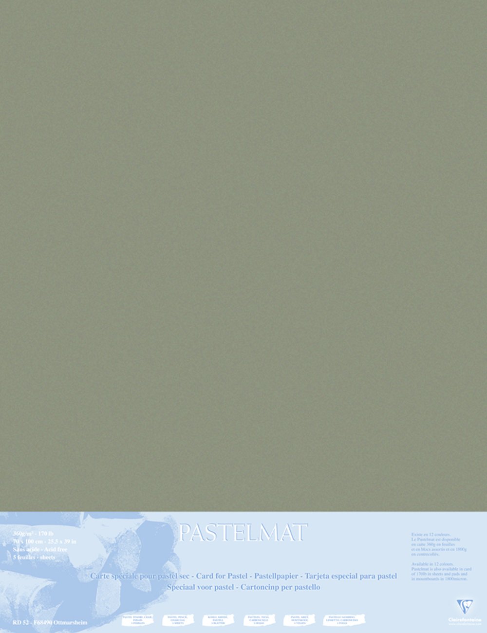 Clairefontaine - Ref 396011C - Pastelmat Mounted Board (5 Sheets) - 1800 Microns - 70 x 100cm - Brown Colour - Specially Formulated For Use With Pastels