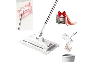 Aunocy Snap Grip Mop for Floor and Wall Zero-Touch Cleaning with 5 Microfibre Cloths 360 Degree Adjustable Handle White