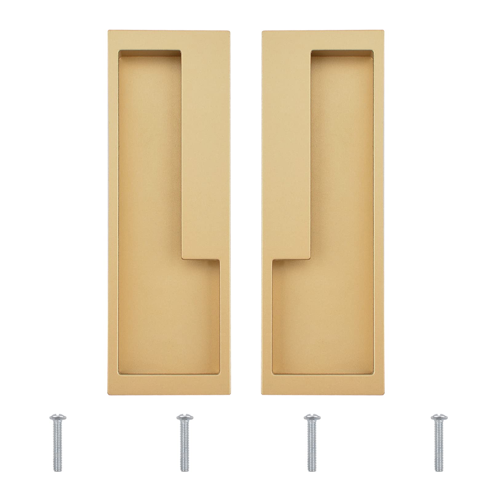 MOROBOR Zinc Alloy Flush Pull Handles, 2pcs Embedded Sliding Door Handle with Hidden Screws, Modern Simple Door Pull Handle for Sliding Barn Drawer Cupboard Wardrobe (Matte Gold)