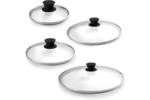 Cuisinel Glass Lids Set - 6"+8"+10"+12"-Inch / 15.24cm+20.32cm+25.4cm+30.48cm - Compatible with Lodge Cast Iron - Fully Assem