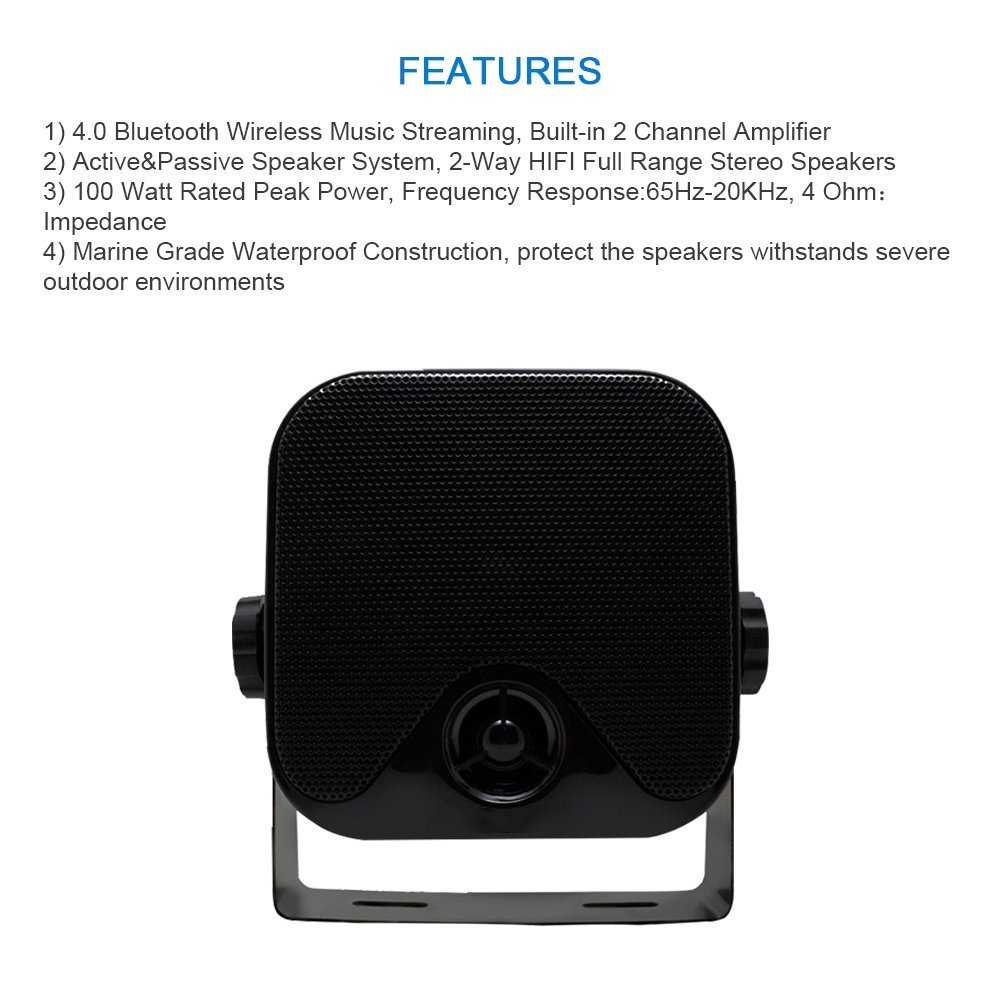 4 Inches Heavy Duty Waterproof Boat Marine Box Bluetooth Outdoor Speakers Surface Mounted For Camper Skid Steer Atv Utv Rzr Golf Cart Tractor