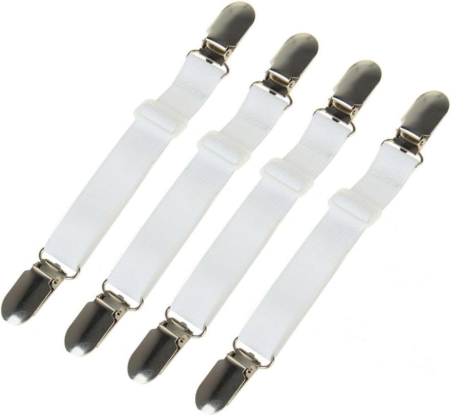 The Seventh Bed Sheet Fasteners, Adjustable Holder Bed Straps Clips Cover Suspenders Grippers(Set Of 4, White)
