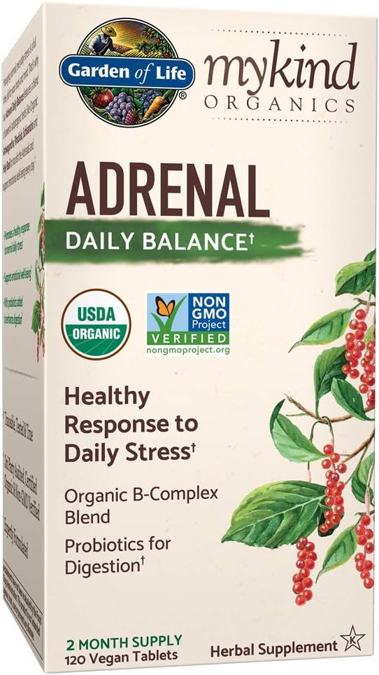 Garden of Life mykind Organics Adrenal Daily Balance 120 Tablets-Healthy Stress Response-Adaptogenic Herbs Ashwagandha, Holy Basil, B-Complex, Probiotics, Organic Non-GMO Vegan Gluten Free Supplement: Health & Personal Care