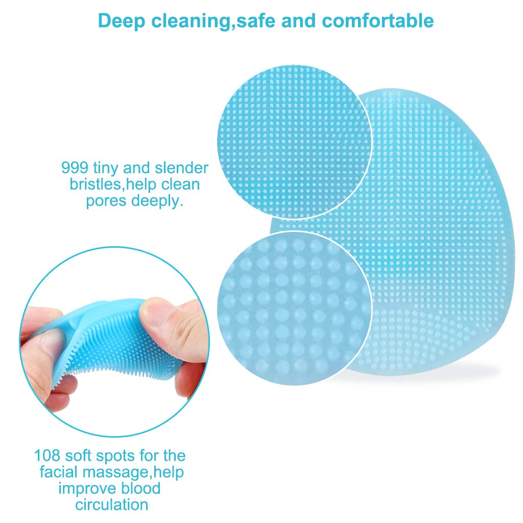 Ewinever Facial Cleansing Brush, Silicone Face Scrubber + Lip Scrubber Brush Exfoliating Brush For Sensitive Delicate Dry Skin (Set of 4PCS): Beauty