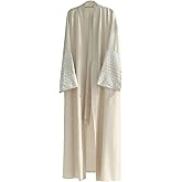 Women's Ramadan Muslim Kimono Abaya Long Sleeve Embroidered Open Front Cardigan Turkey Dubai Kaftan and Hijab, 2pcs Set