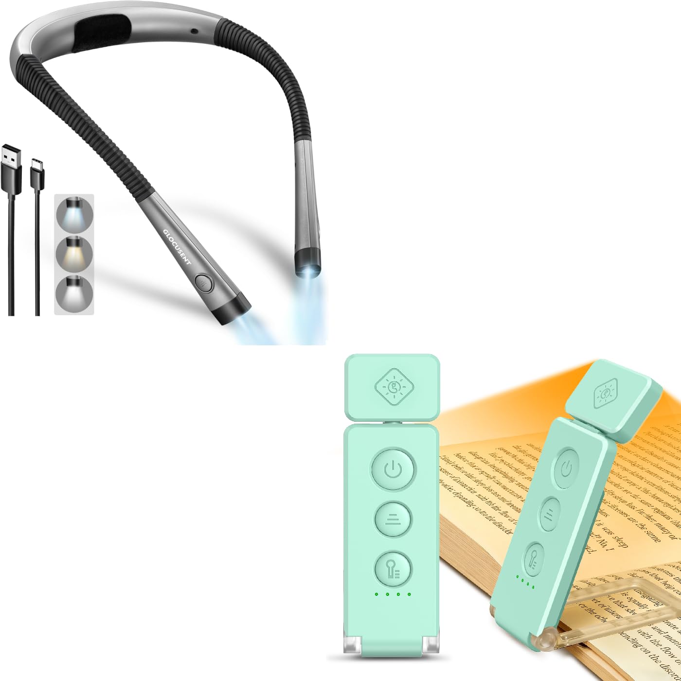 Glocusent Neck Light Bundle with A102 Book Light