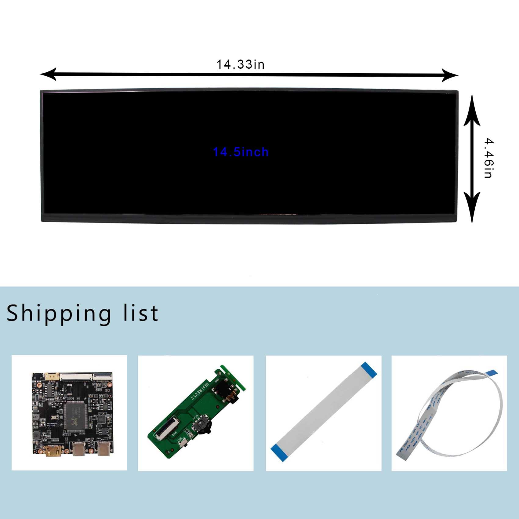 VSDISPLAY 14.5 Inch 2560x720 2K LCD Screen VS145T-001T Display Panel with USB-C LCD Driver Board VS-AP2K for DIY Game PC Work Bar Display Panel