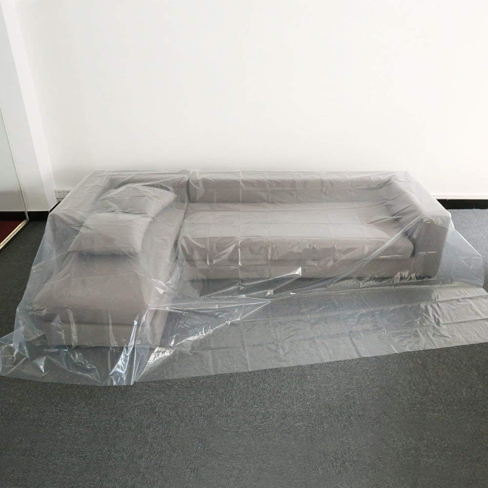 E-Gtong 1-Pack 2 Mil Plastic Drop Cloth, 9-Feet by 12-Feet Heavy Duty Plastic Painting Tarp, Waterproof Clear Plastic Tarp, Plastic Sheeting for Furniture, Wall Painting, Patio - - 