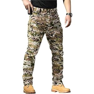 Men's Stretch Tactical Pants Waterproof Ripstop Cargo Pants Lightweight Casual Hiking Work Pants