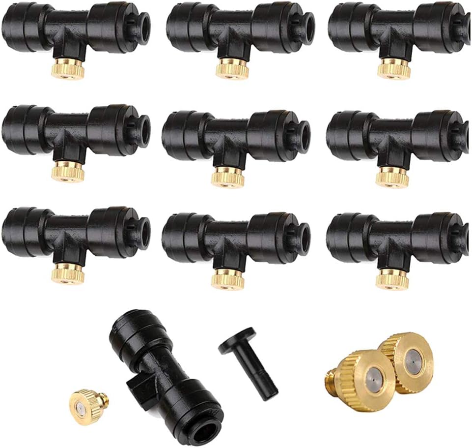 Guajave Brass Misting Nozzles Kit 10x 0.3mm 10/24 UNC+10x Slip-Lok Misting Nozzle+1x Plug Set