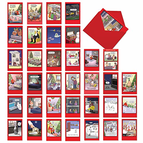 NobleWorks - 36 Assorted Funny Greeting Cards Bulk Box Set w/Envelopes, Humor Holiday Variety Pack for Men and Women (36 Designs, 1 Each) - Whyatt's Christmas Wonderland AC7141XSG-B1x36