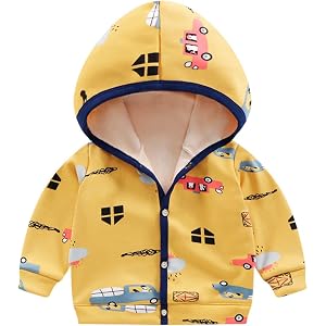 Toddler Boys Girls Striped Jackets Baby Hooded Button Down Outerwear Fleece Long Sleeve Coat Breathable Casual Outdoor