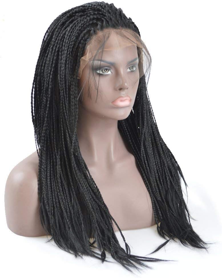 Dingli Hair Braided Synthetic Lace Front Wigs Natural Heat Resistant Fiber Hand-made Braids Hair wig for Women 220% Heavy Density Natural Color (24 inch)