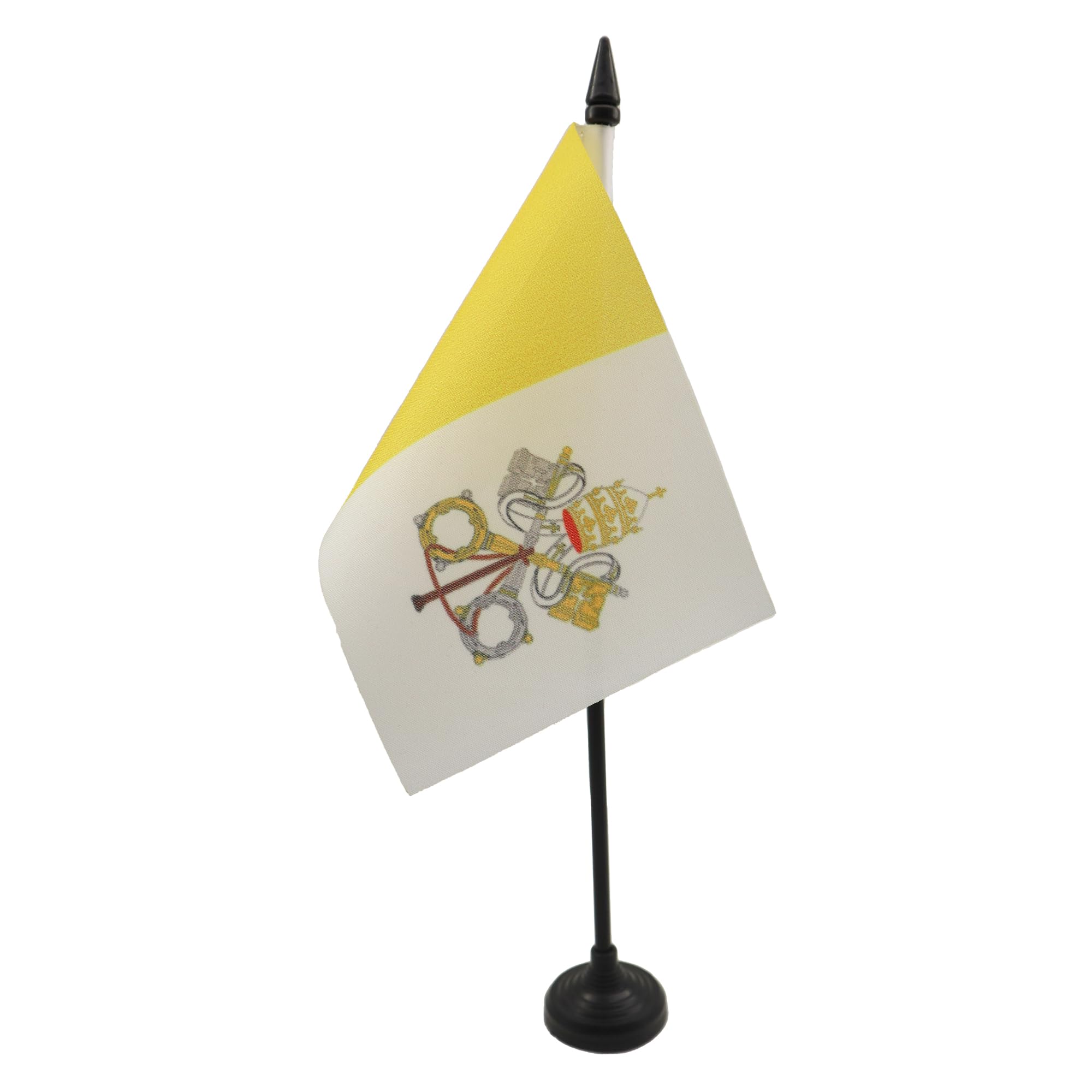 AZ FLAG - Vatican City Table Flag 4'' x 6'' - Vatican Office Mini Banner 100% Polyester 15 x 10 cm - Mini Desk Flag with 10'' Pole and Black Plastic Base