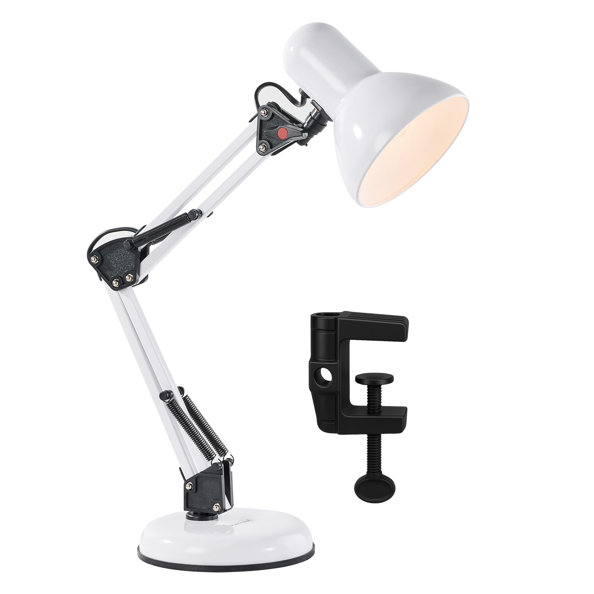 Innoteck Swing Arm Desk Lamp with Stable Base & Flexible Extendable Swivel Metal Arm, E27 Bulb Socket, Max 25W, Durable Architect-Style Office, Study & Bedside Lamp – White