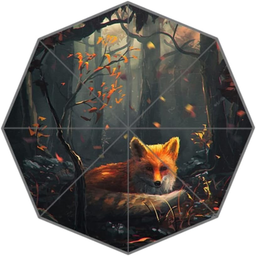 RAIN All Weather Umbrella Fox Deep Sleep in Forest Art Custom Foldable Umbrella