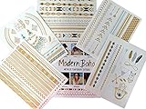 Modern Boho 5 Sheets Metallic Tattoos Flash, Gold/Silver, Aztec Collection