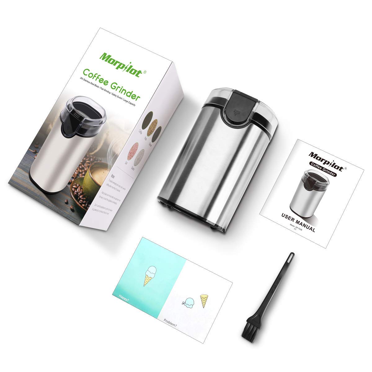 Molinillo de Café Eléctrico, Molinillo de Semillas Especias Frutos Secos con Cuchillas Acero Inoxidable de 150W Potencia Acero Inoxidable Viene con Cepillo para Limpieza, disfrute extraordinaria