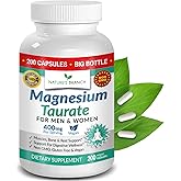 Magnesium Taurate 400mg | High Absorption | 200 Capsules for Sleep, Heart Health, Calm, Joint Supplement for Women and Men - Made in USA, Pure Elemental Mag Powder Plus Taurine - Extra Strength Pills