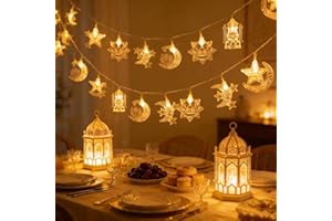 Ramadan String Lights 1.5M 10 LED Lights, 5 Unique Islamic Lantern Designs, Warm White Decorative Lights for Eid, Ramadan, Mo
