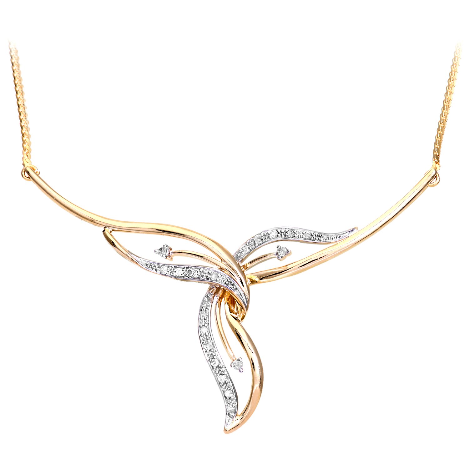 Elegano 9ct Yellow Gold 46 cm Women’s Necklace – Diamond Flower Twist Pendant