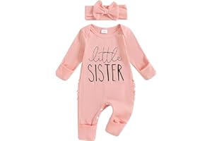 citgeett Baby Girl Clothes Newborn Little Sister/Hello World Outfit Long Sleeve Romper Jumpsuit Preemie Baby Girl Clothes