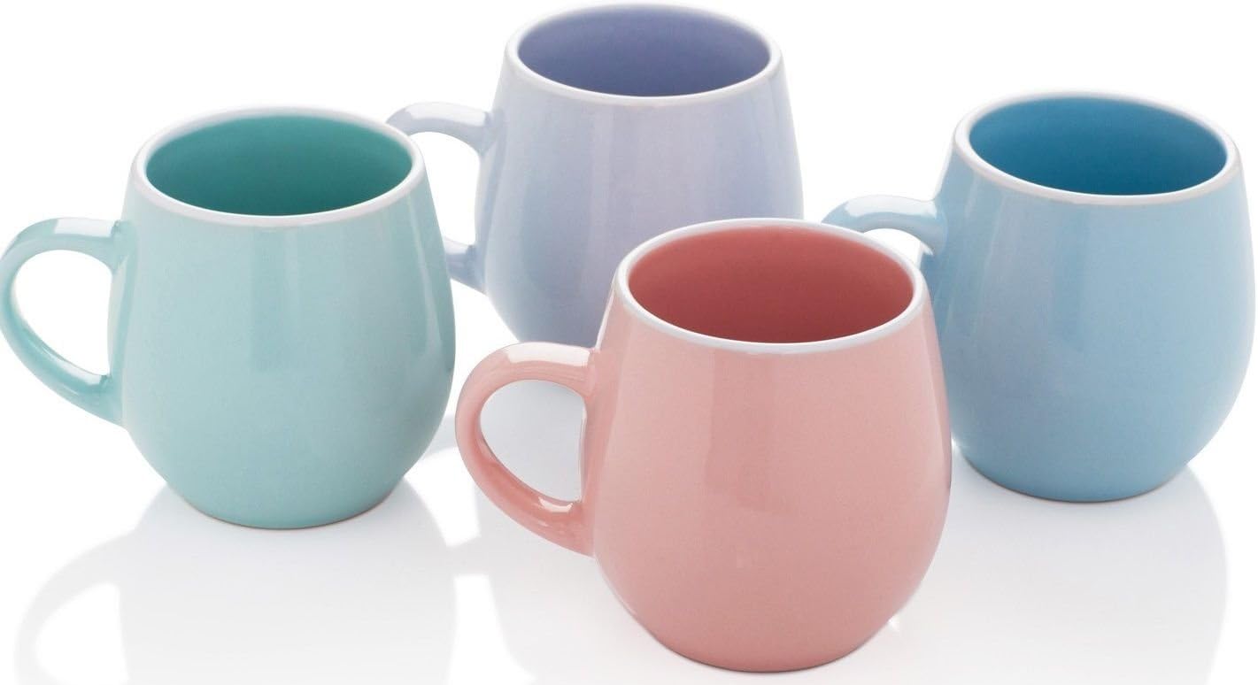 Stunning Set of 4 Pastel Colours Porcelain Extra Large Coffee Soup Mugs