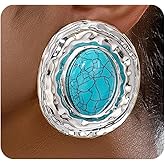 Silver Western Turquoise Statement Earrings for Women,Large Oval Gold Turquoise Dangle Drop Earrings,Vintage Cowboy Cowgirl Jewelry