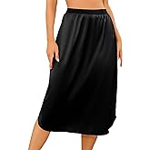 Vlazom Women's Satin Half Slip Under Slip Long Underskirt Half Slips for Under Dresses Slip Side Slit Size S-XXL
