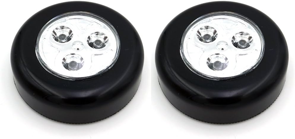 Crysto 2 Pack LED Battery Operated Stick-On Tap Light, MINI Under Cabinet Lighting, 3 LED Puck Light Bulbs, 3000K White, Wireless Night Light, Under Cabinet Lights(Black)