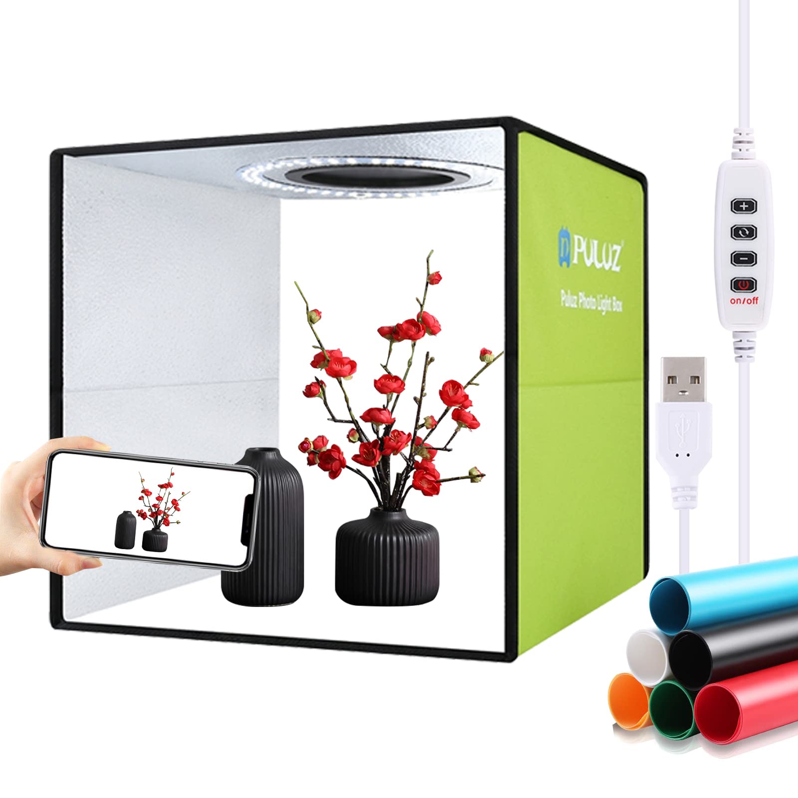 PULUZ Light Box Photography, Upgraded 30cm Portable Ring Light Box, Photography Shooting Light Tent Kit, CRI >95 White Lighting Softbox with 112pcs LED Lights + 6 photo Backdrops for Product Display — image 1