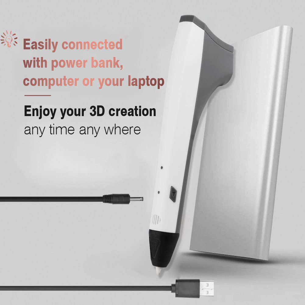 ACTOPP 2017 Updated White 3D Pen 3D Intelligent Dimension Pen with 1.75mm PLA/PCL Filament Support 3D Printing Pen One Button Operation No Burn No Toxic No Clog Gifts for Boys & Girls