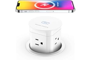 Jgstkcity Pop Up Outlet with 15W Wireless Charger,4 Outlets 15A, Splash Resistant,3 inch Desk Hole Power Grommet,Space Saver Outlet for Kitchen Countertop,Office Conference Table,ETL Listed