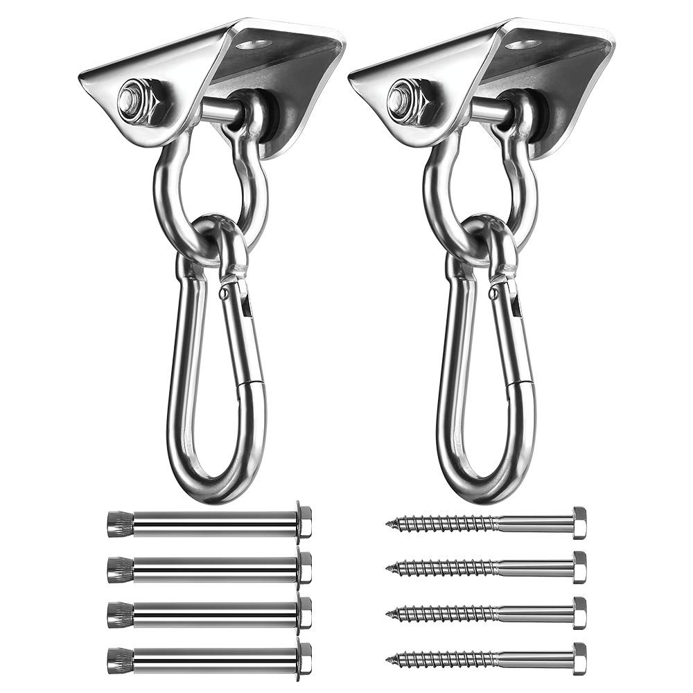 Awroutdoor Heavy Duty Swing Hangers Hooks, Set of 2 Stainless Steel Fixed Hammock Hooks with Screw 1000LB Capacity for Concrete Wooden Sets Playground Porch Indoor Outdoor Seat Trapeze Yoga, GYM