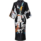 Women's Plus Size Floral Robes Long Satin Kimonos Bathrobes Patterned Long Silky Sleepwear Loungewear
