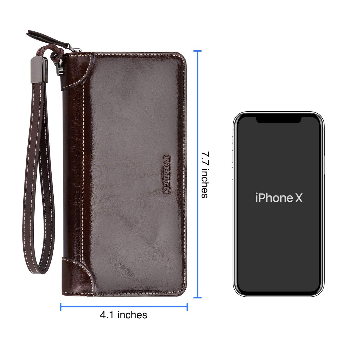 IVESIGN Women\'s Wax Genuine Leather Wallet RFID Blocking Credit Card Holder Organizer Purse With Wristlet (Coffee)